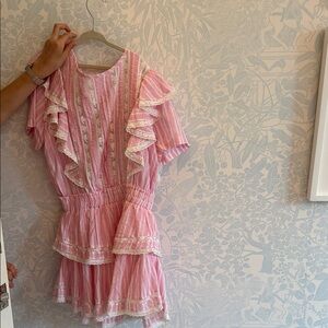 LoveShackFancy Pink Striped Ruffle Dress